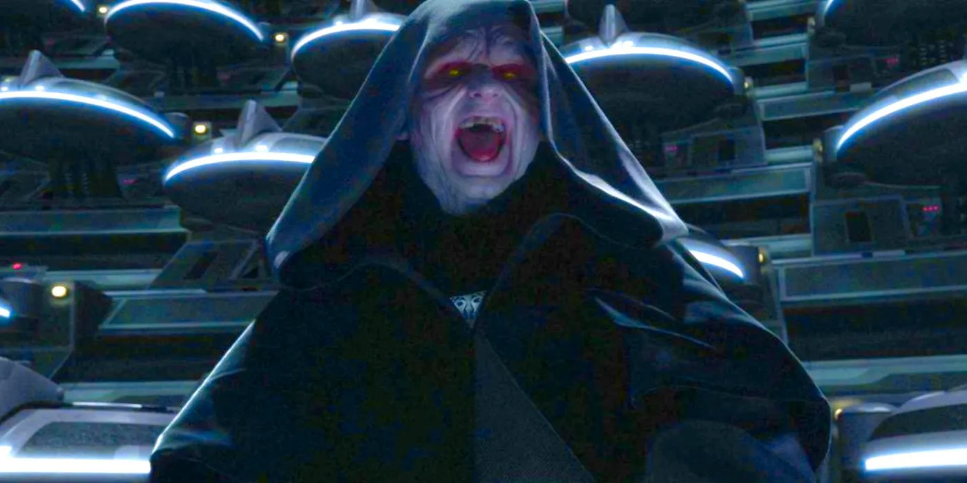 Emperor Palpatine in the Senate in Revenge of the Sith after his transformation, smiling darkly Image