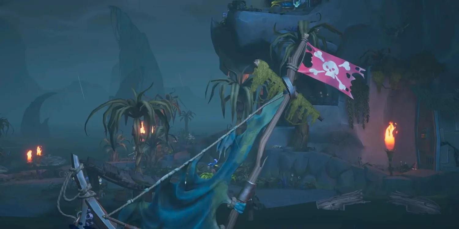 Epic Mickey Rebrushed Smee's Boat rising out of the water on Skull Island after freeing first of three anchors holding it down Image