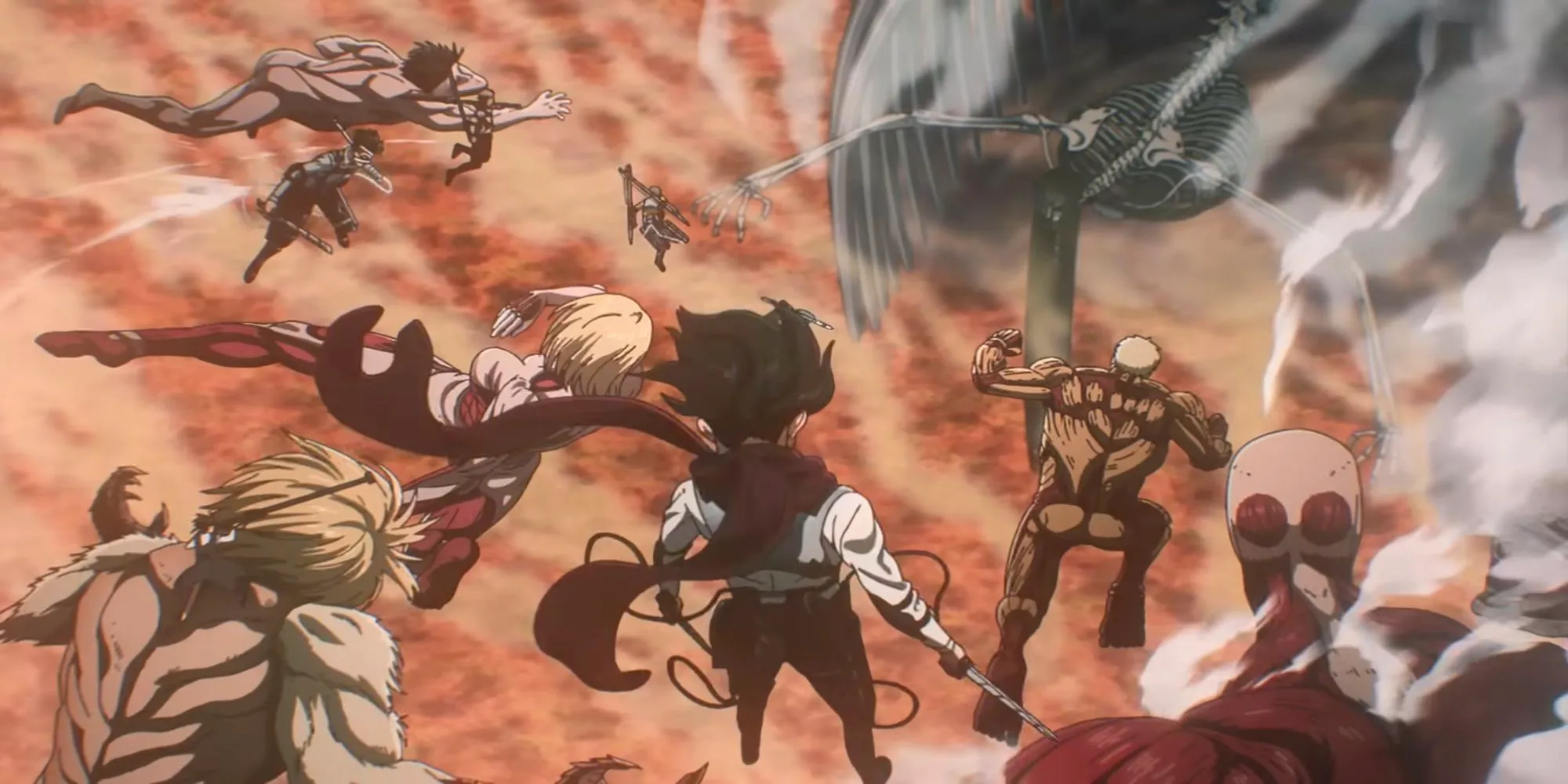 Eren vs. the Global Alliance as featured in the opening animation for Attack on Titan the Final Chapter Part 2. Image