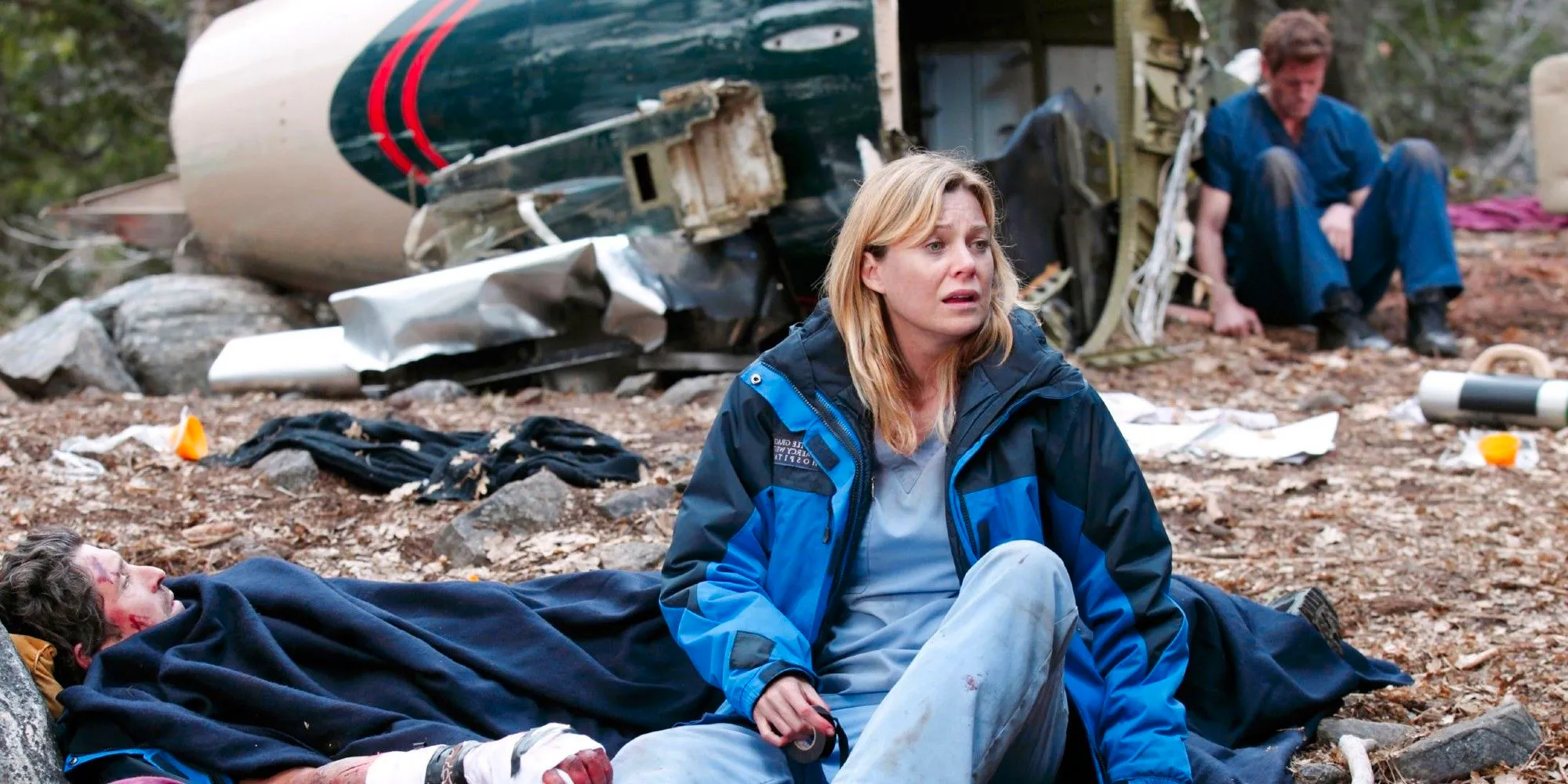 Eric Dane, Ellen Pompeo an Patrick Dempsey in Grey's Anatomy season 8 plane crash Image