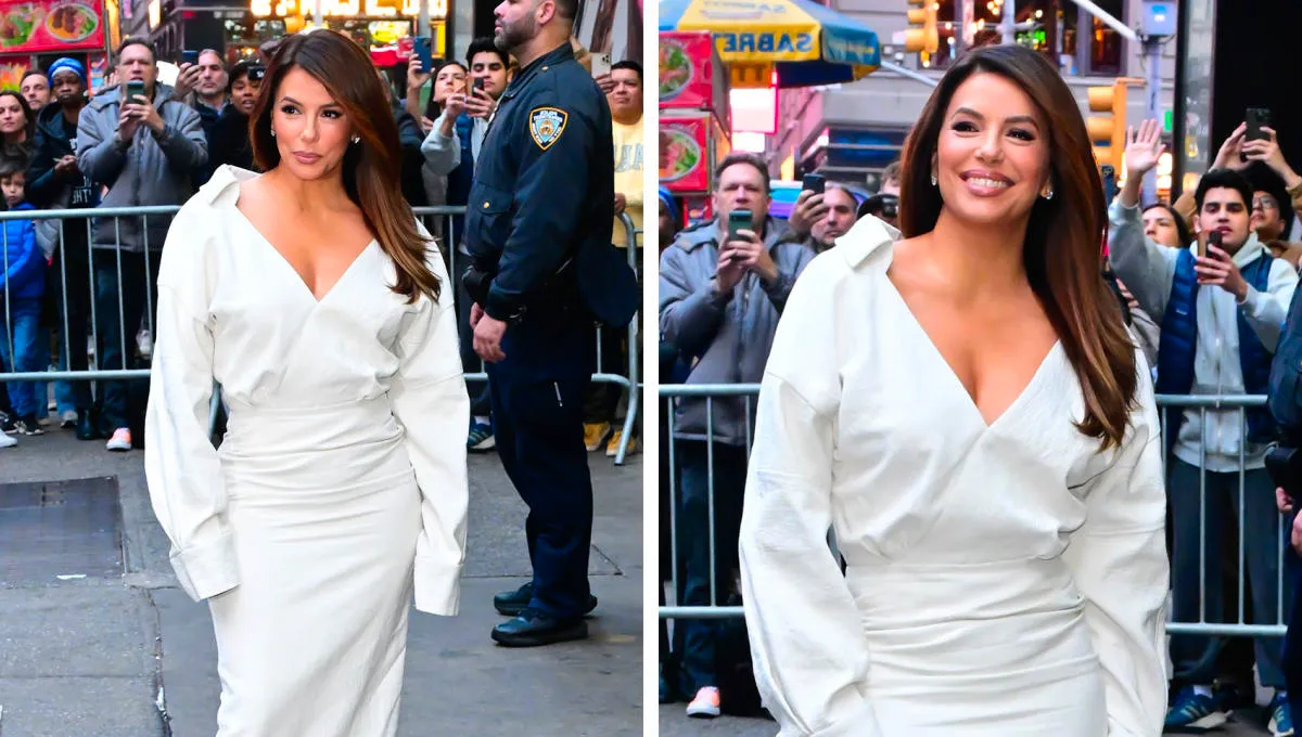 Eva Longoria Wraps Up in Hybrid Boyfriend Shirt-body-con Dress on ‘Good Morning America’ for ‘My Mexican Kitchen’ Cookbook Image