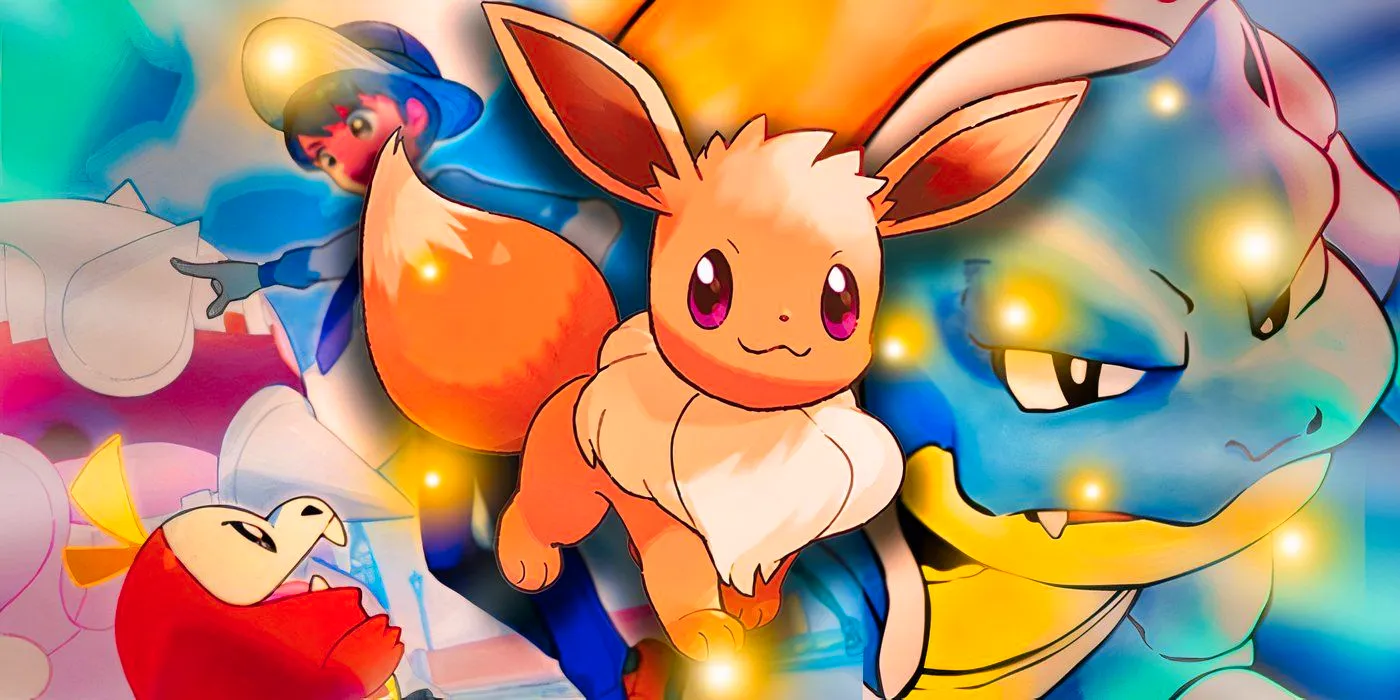 Evee and Blastoise in the background from Pokemon.  Image