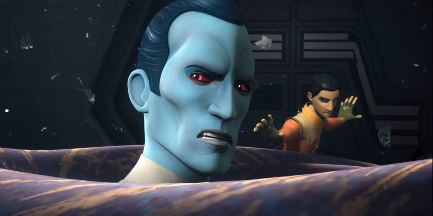 Ezra, Thrawn, and Purrgils in the Star Wars Rebels series finale. Image