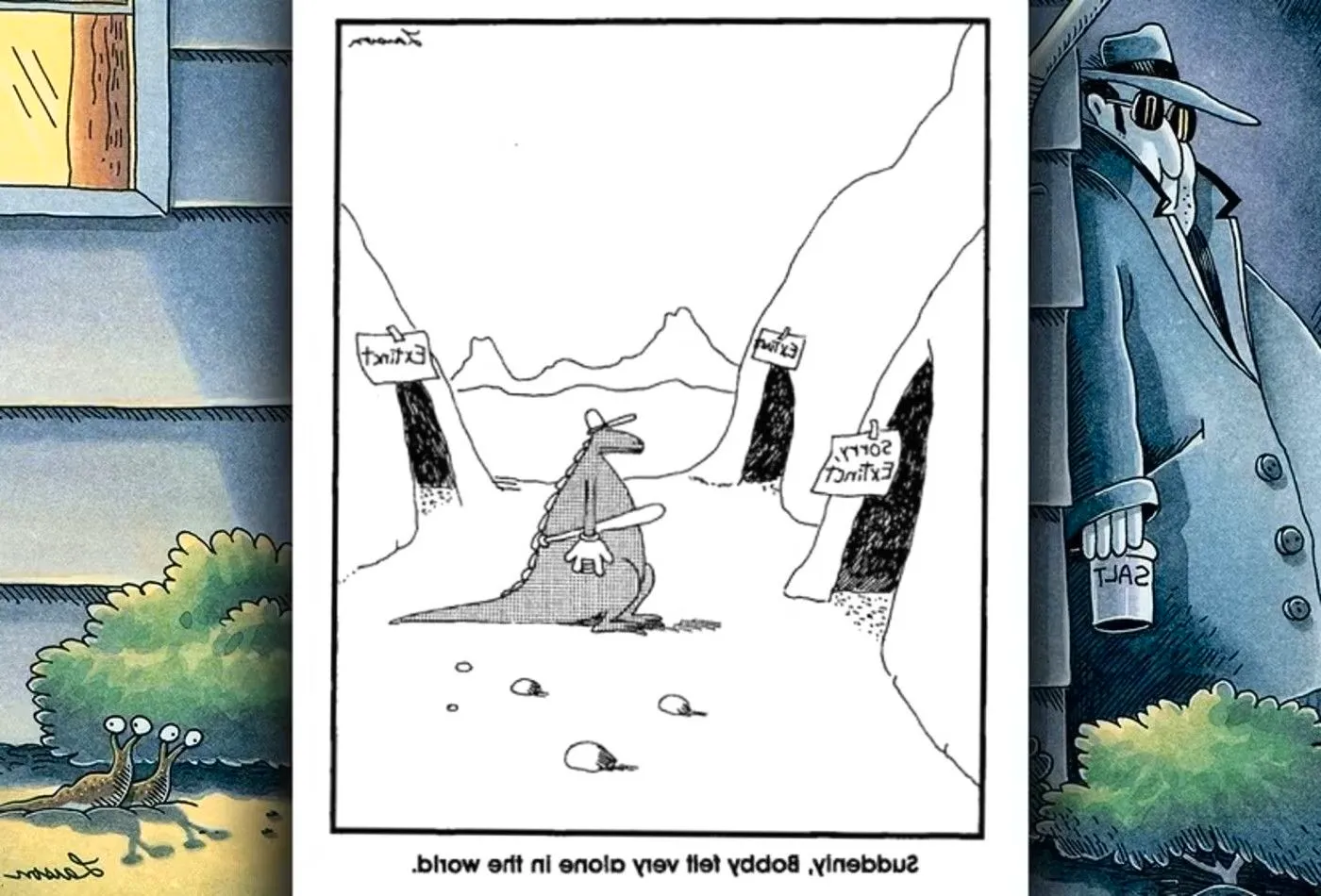 far side comic about dinosaur extinction Image