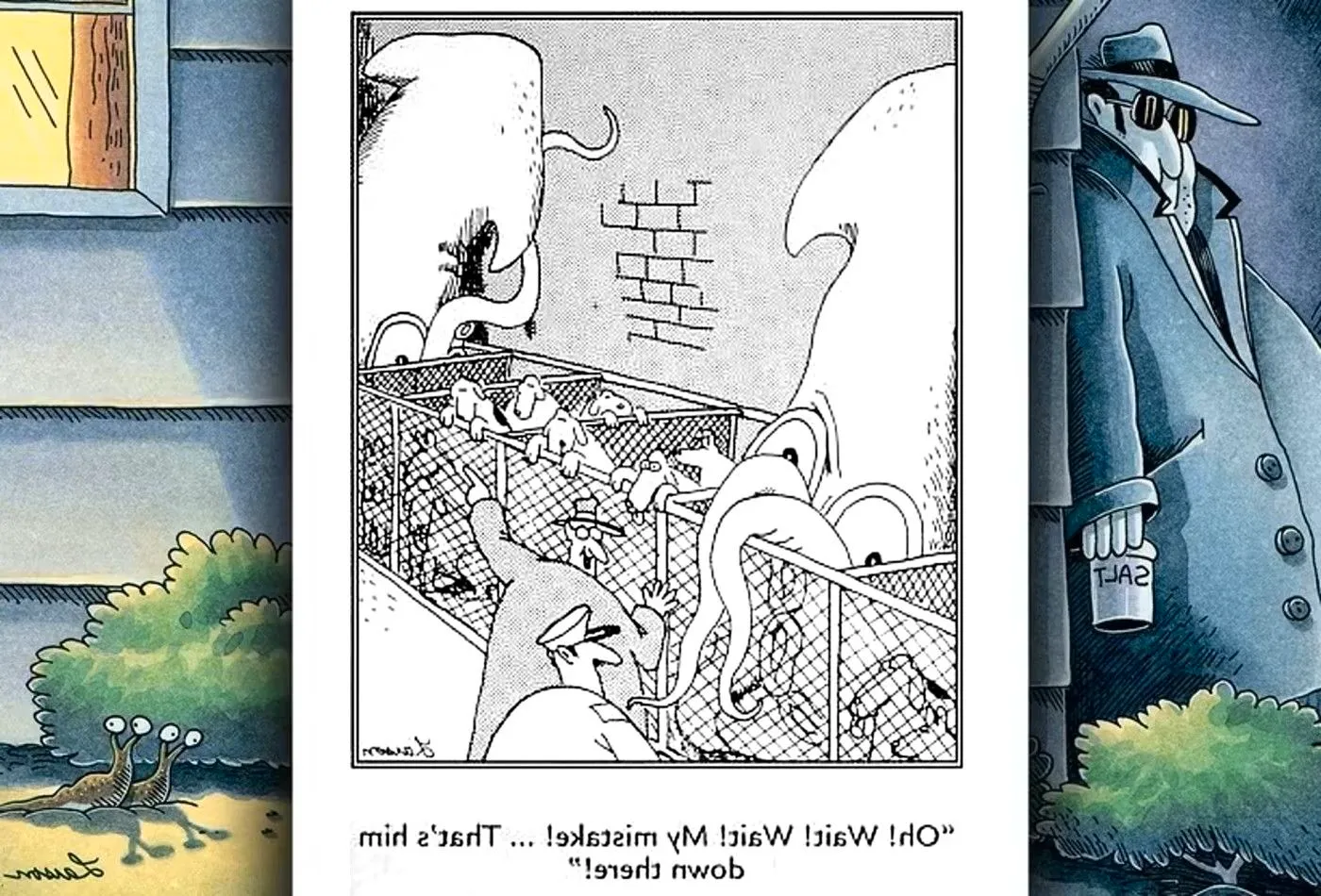 far side comic with a giant squid in a dog pound Image