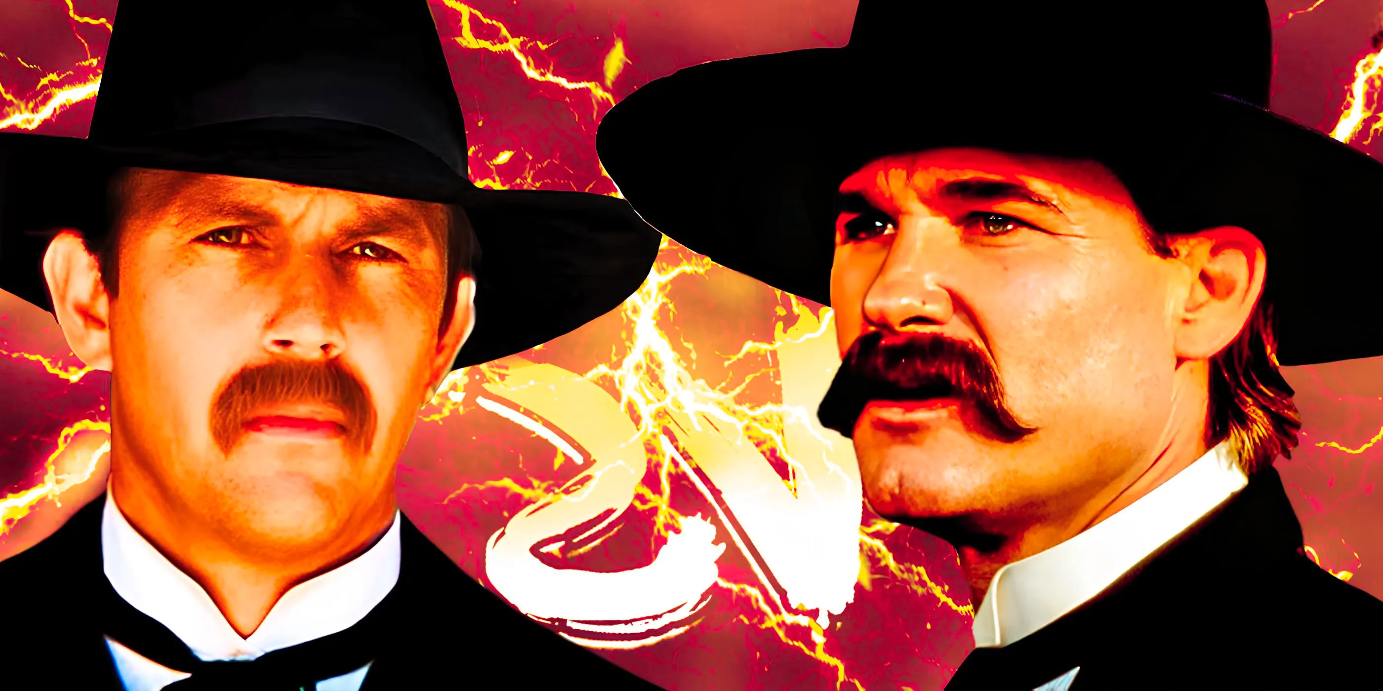 Feature image of Kurt Russell and Kevin Costner in Tombstone and Wyatt Earp Image