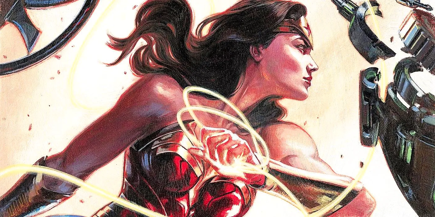 Feature image: Wonder Woman looking left, holding her Lasso of Truth Image