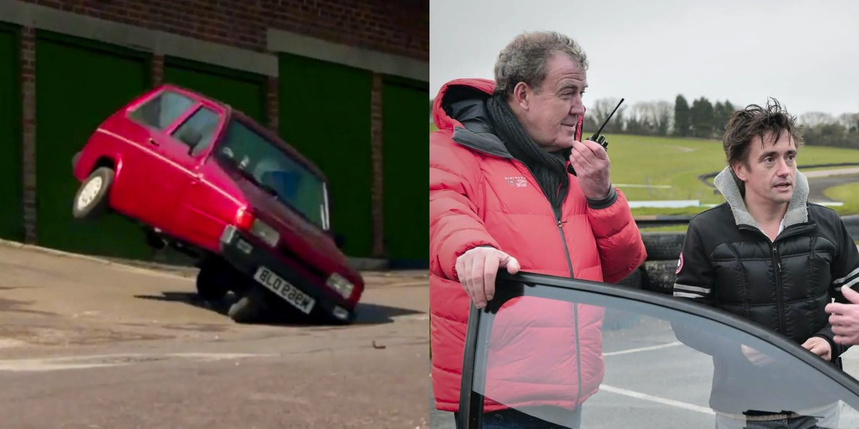 Featured image split Clarkson and Hammond argue and a Reliant Robin rolls over in Top Gear Image