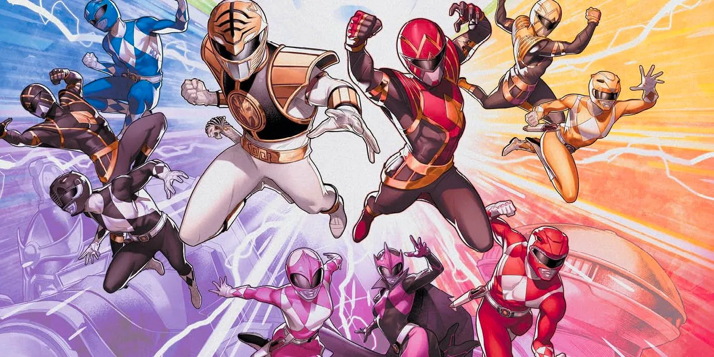 Featured Image: the full Power Rangers team from the BOOM! Studios comics Image