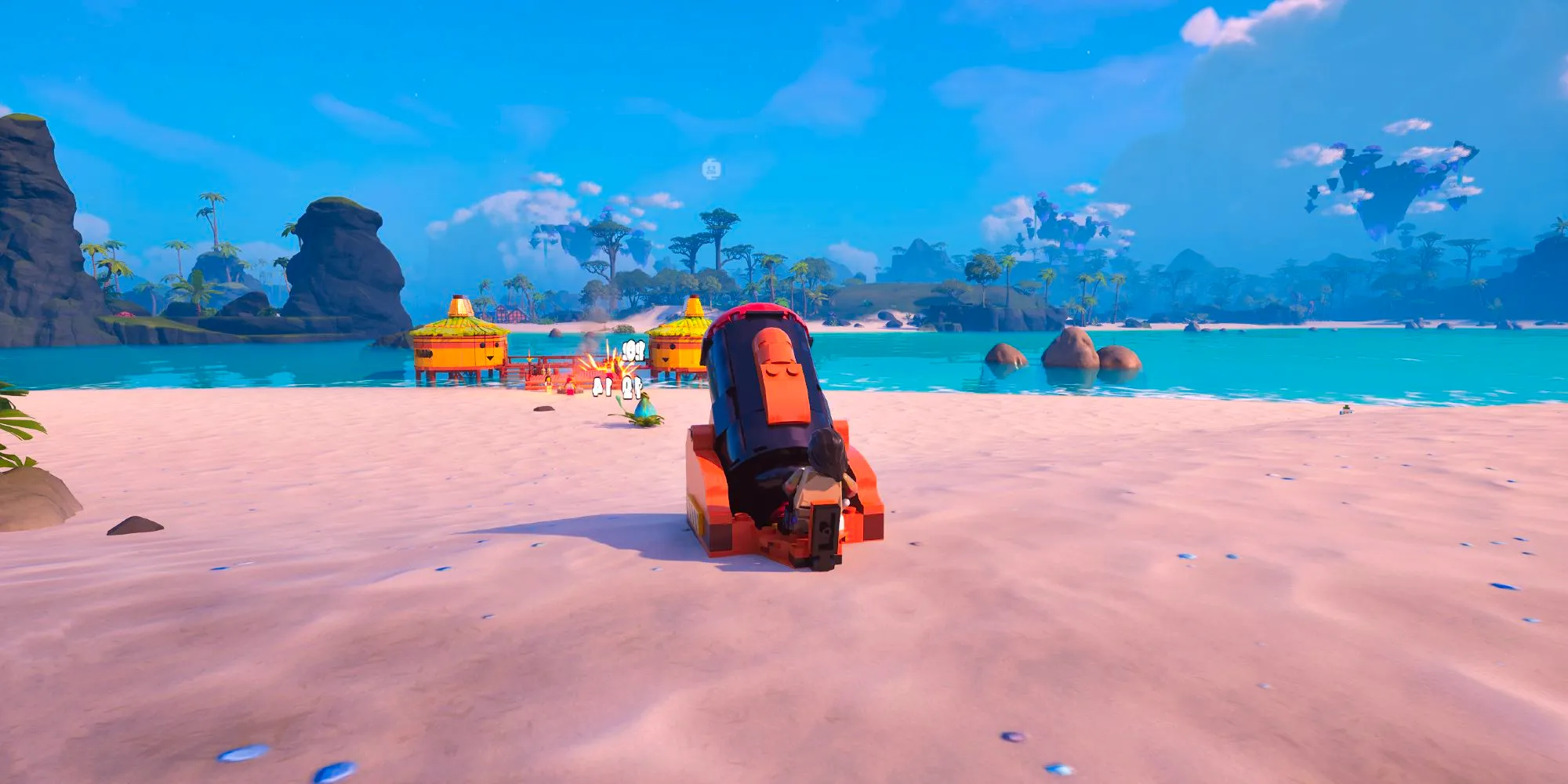 Female Minifigure Destroying Pirate Camp On Beach With Cannon In LEGO Fortnite Image