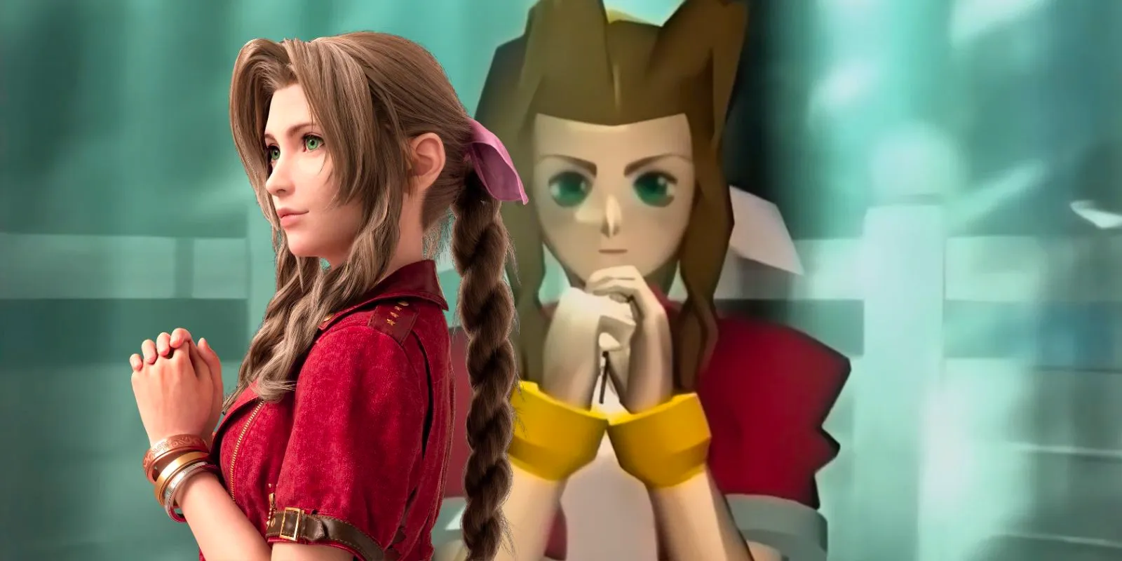 Final Fantasy 7 Remake Aerith next to original Aerith Image