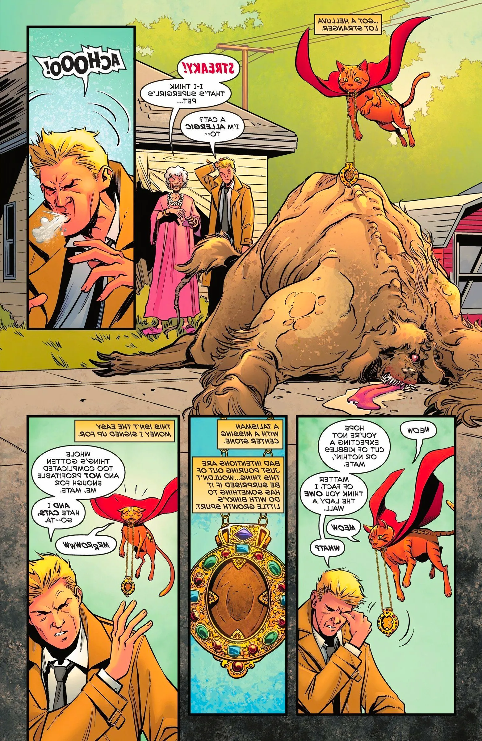 Five panels of John Constantine and Streaky the Super Cat Image