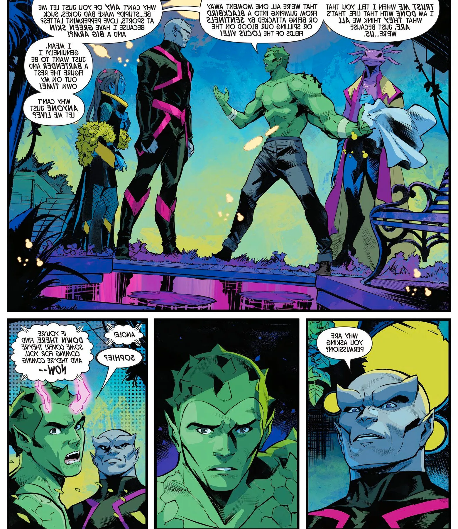 Former X-Men Anole confronts Caliban and the Morlocks.  Image