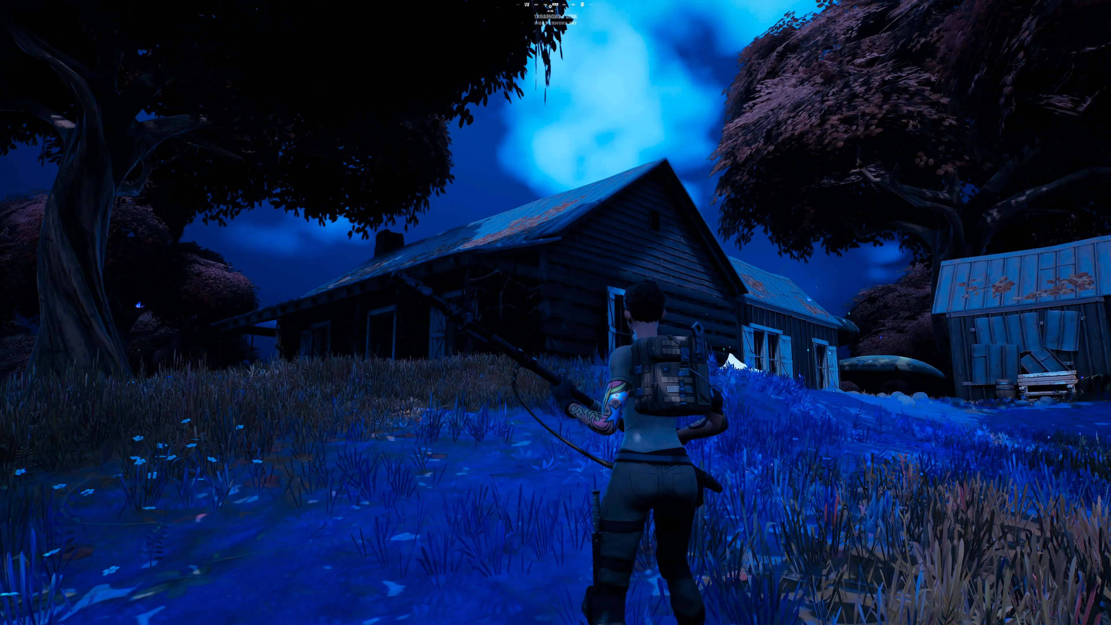 Fortnite Fortnitemares Player Standing Outside Evil Dead Knowby Cabin At Night Image