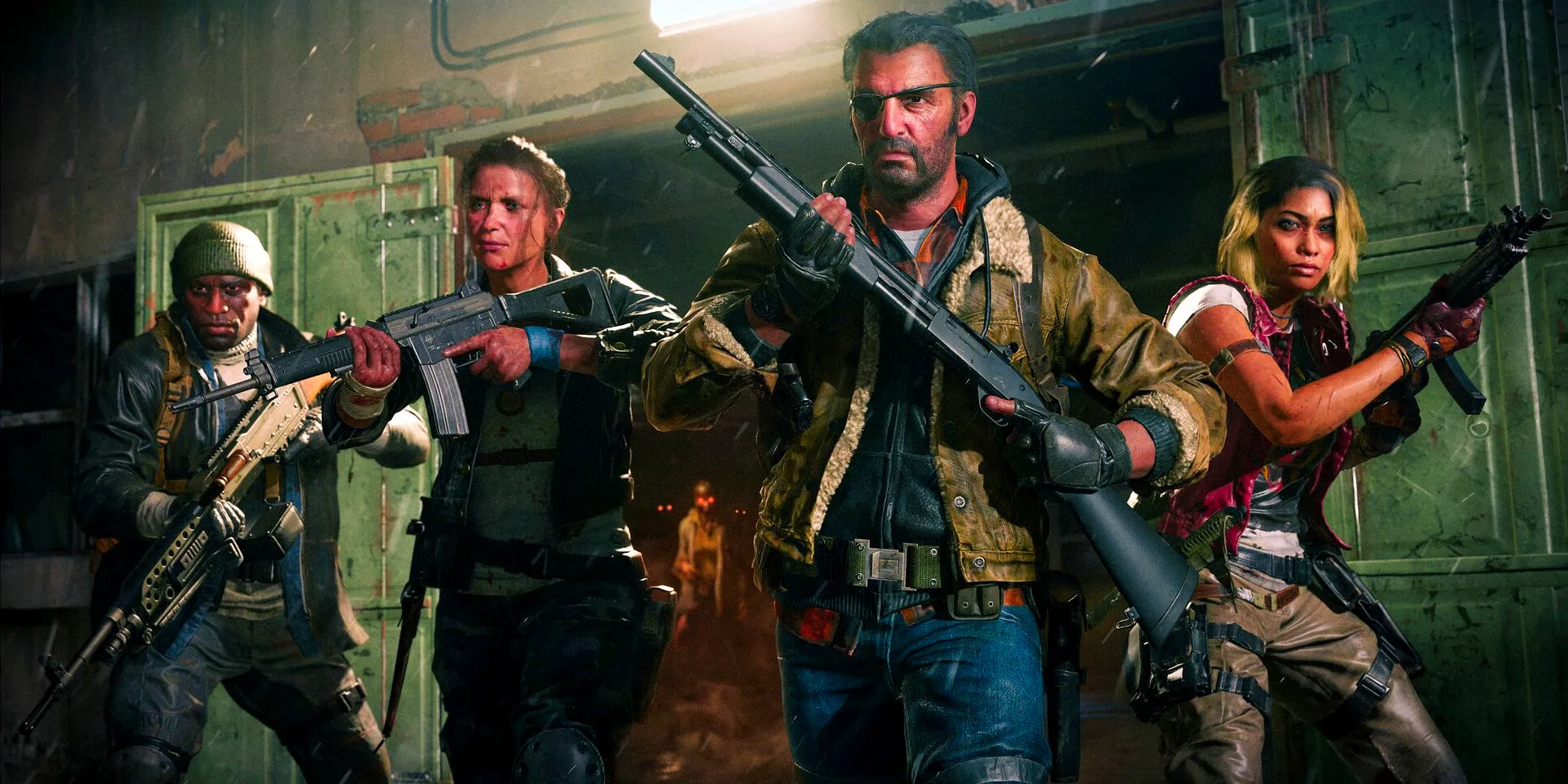 Four characters from Black Ops 6's Zombies mode standing in a group. Image