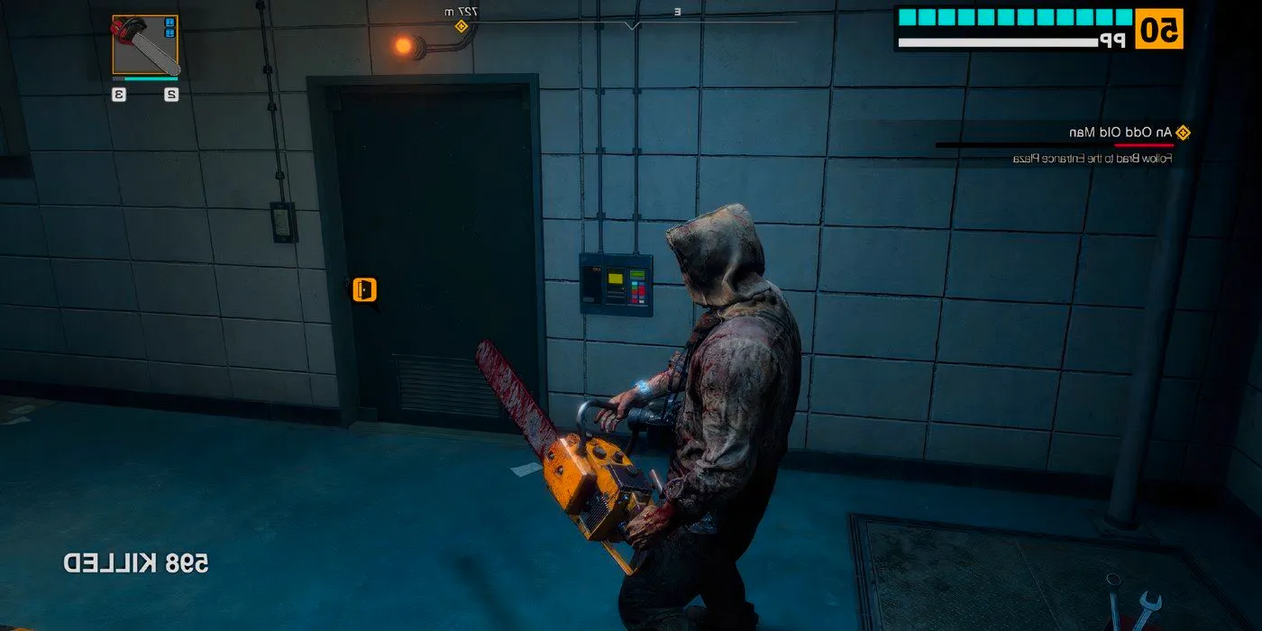 Frank West wielding a bloody chainsaw in Dead Rising Deluxe Remaster Image