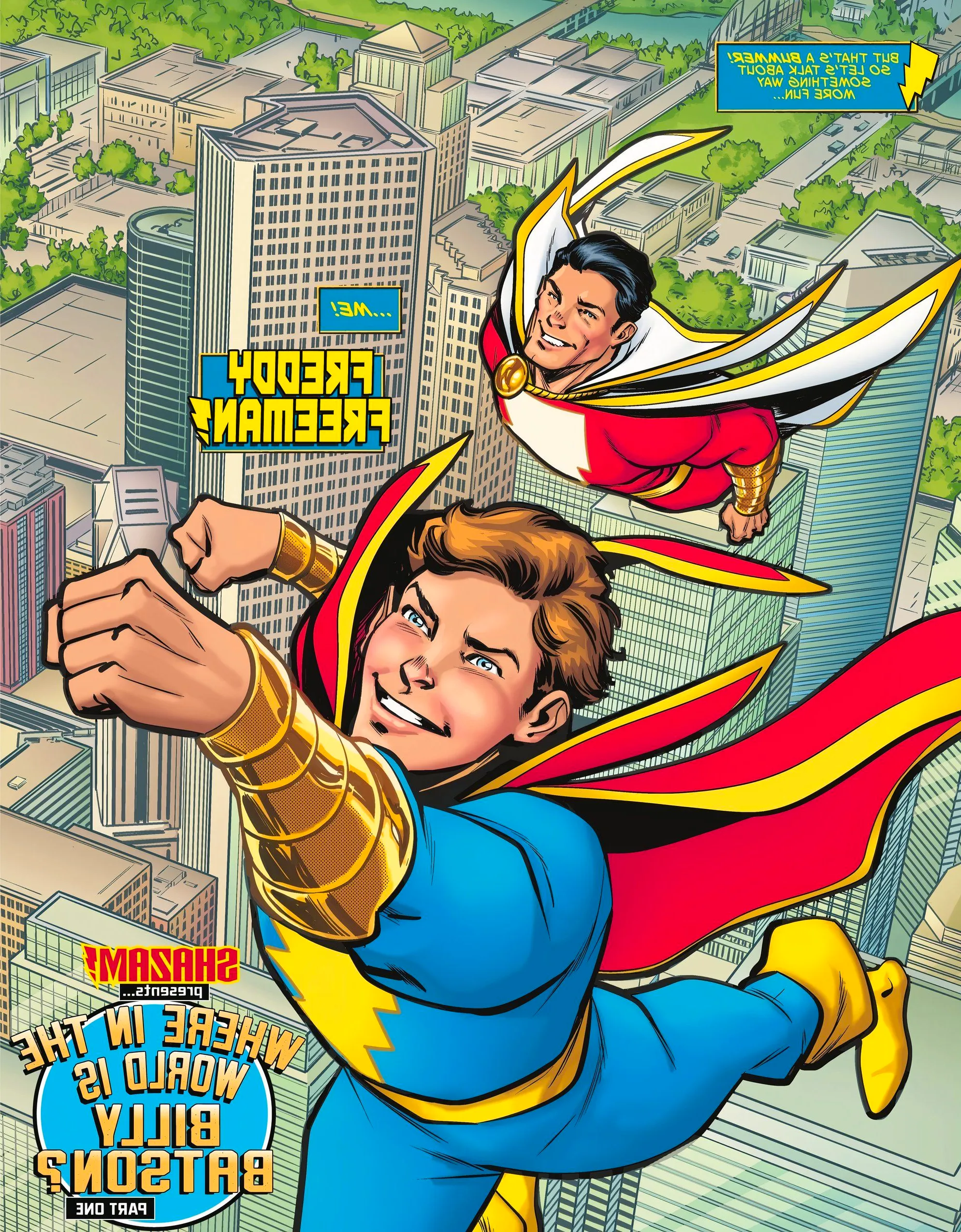 Freddy and Shazam Flying Through the Air DC Image