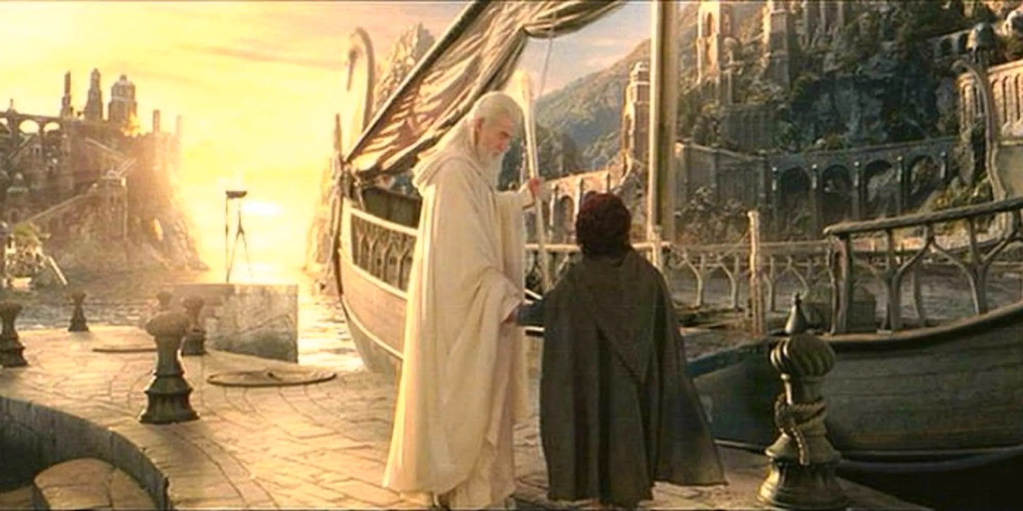 Frodo and Gandalf boarding the ship to the Undying Lands Image