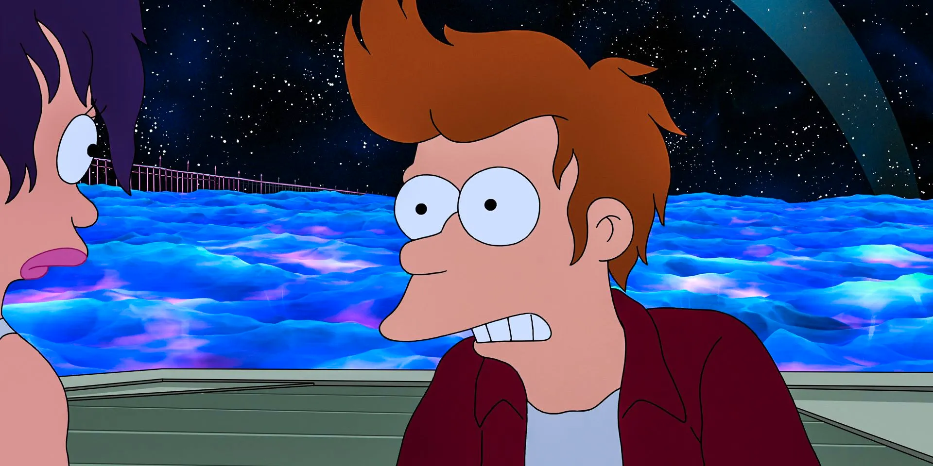 Fry in shock after falling into the quasi-neutral plasma in Futurama Season 12 Episode 10 Image