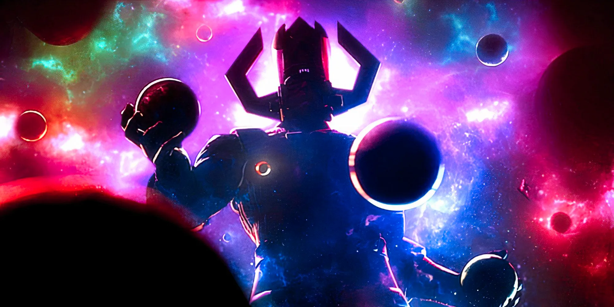 Galactus Grabs Planets in Outer Space in Marvel Comics Art Image