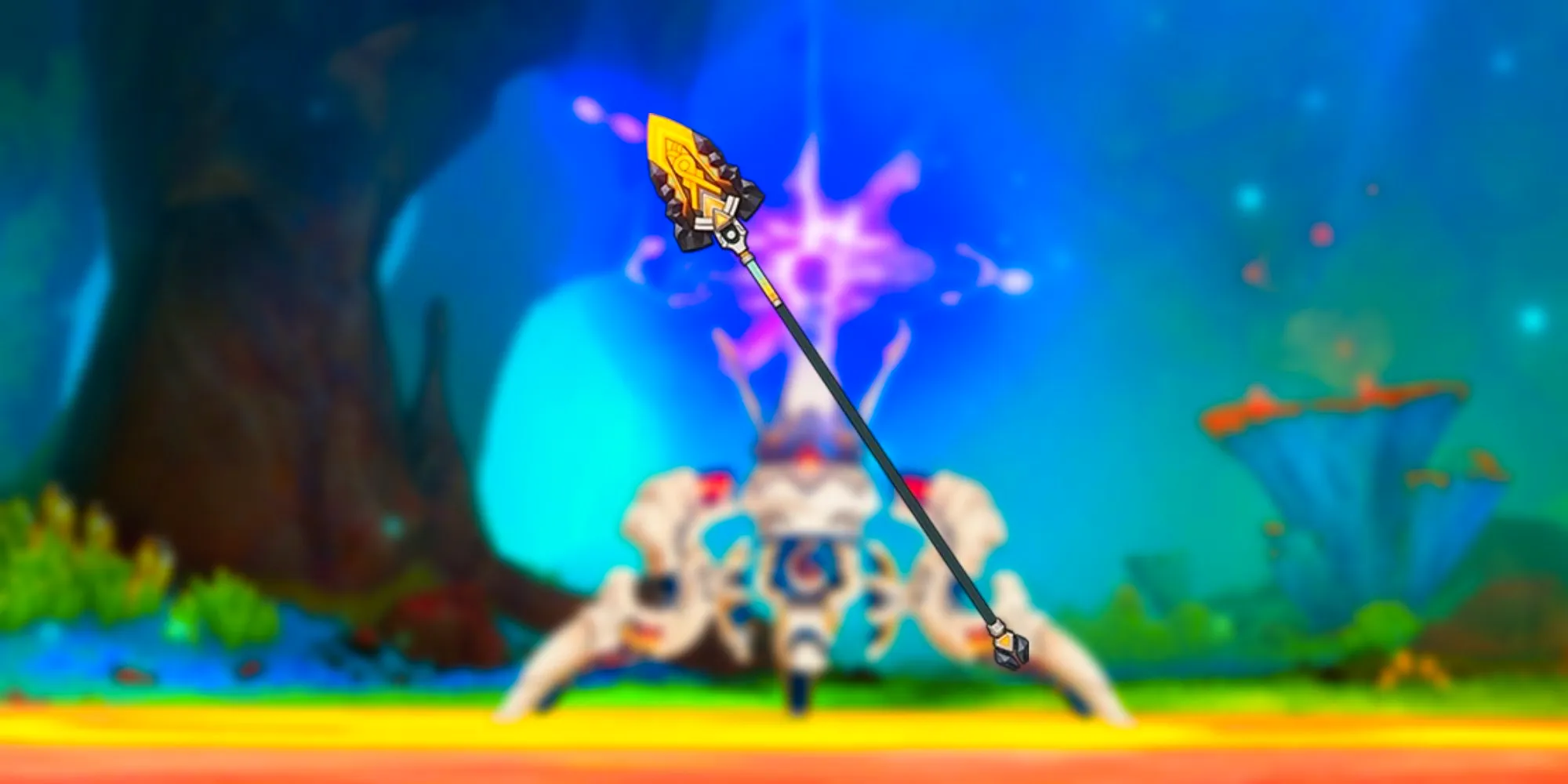 Genshin Impact's Mountain-Bracing Bolt polearm is highlighted. Image