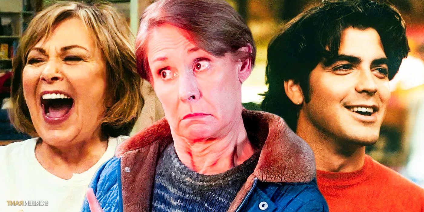 George Clooney as Booker, Laurie Metcalf as Jackie, and Roseanne Barr as Roseanne in Roseanne Image