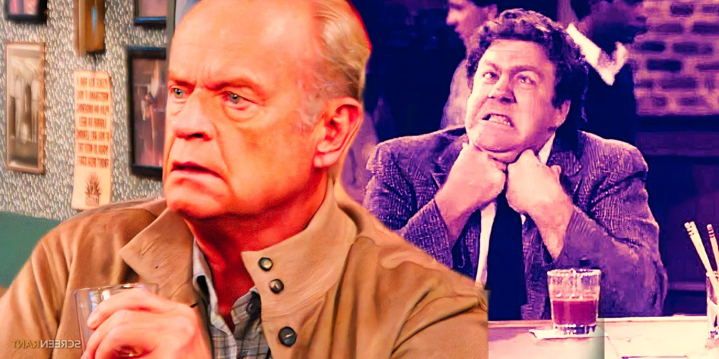 George Wendt as Norm in Cheers and Kelsey Grammer as Frasier in the Frasier reboot Image