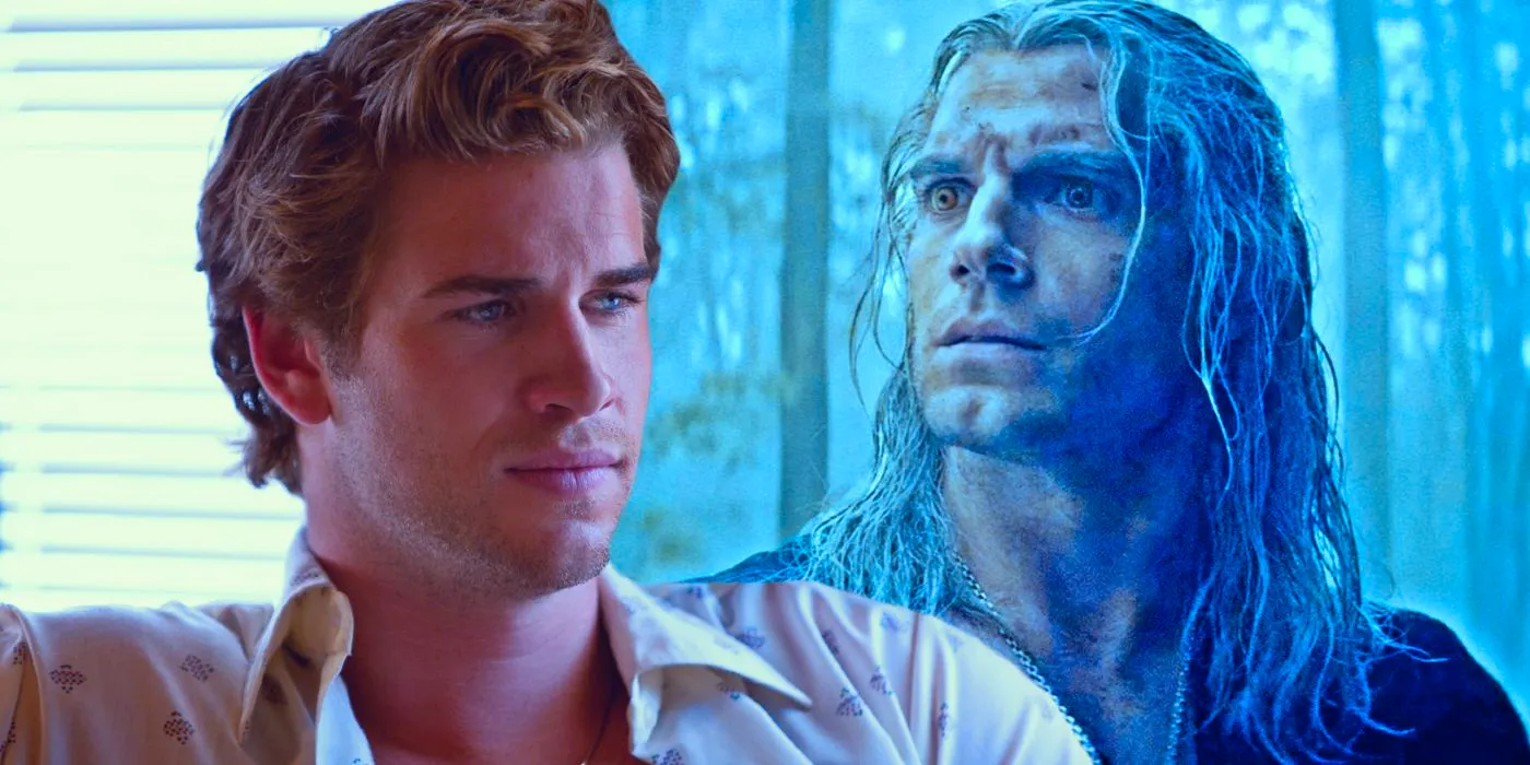 Geralt (Henry Cavill) in the Witcher and Liam Hemsworth. Image