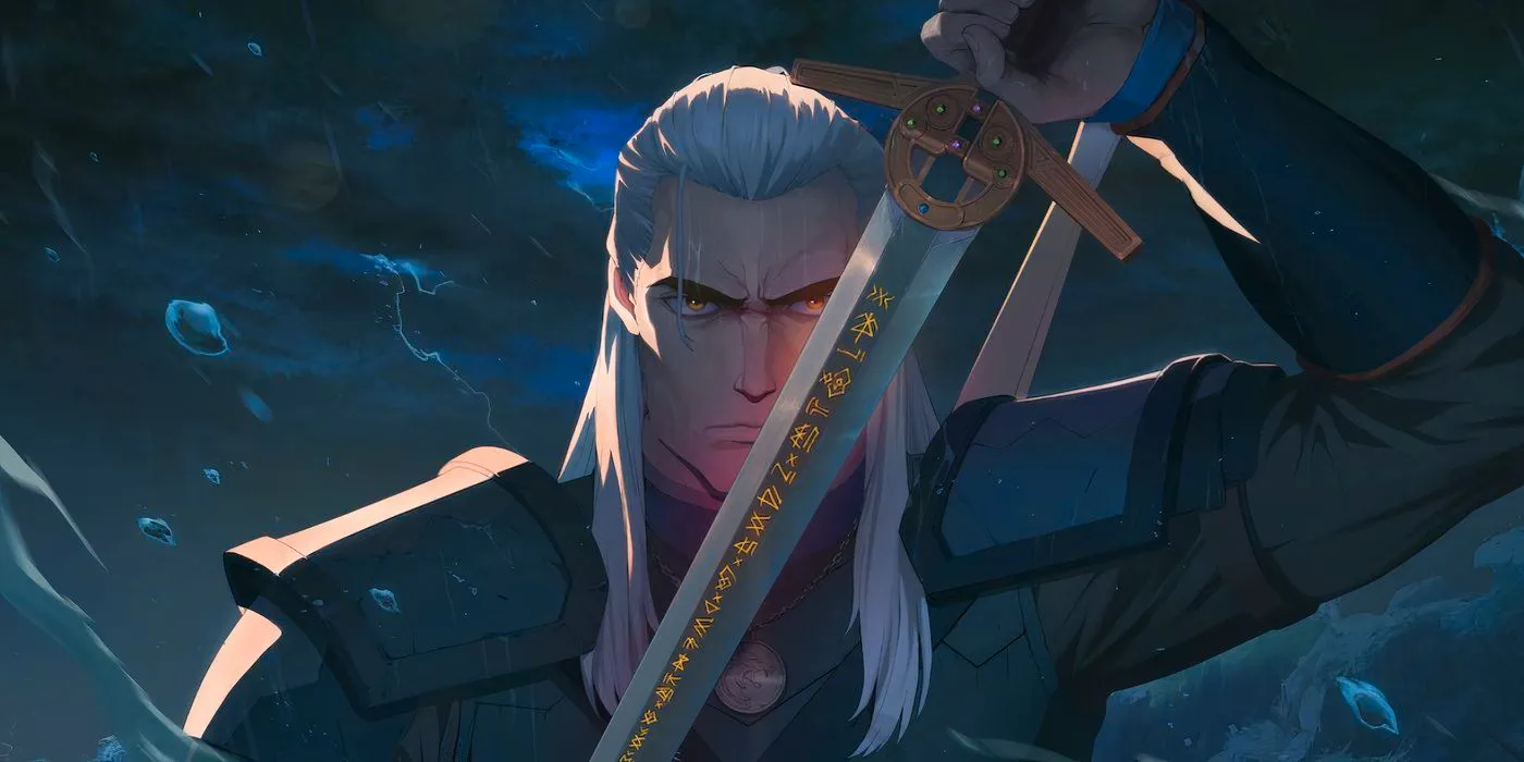 Geralt unsheathes his sword in The Witcher - Sirens of the Deep promo art Image