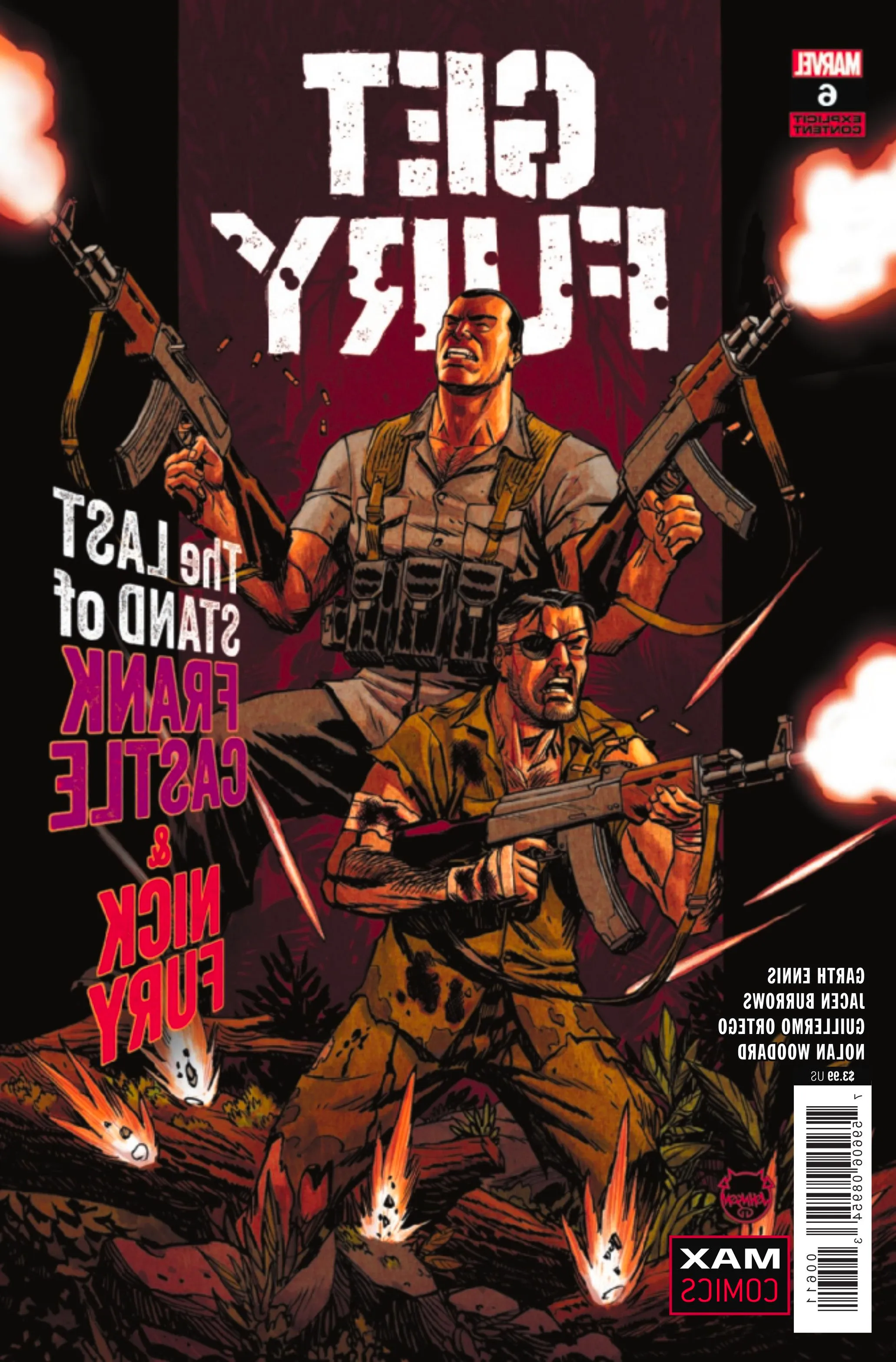 Get Fury #6 Cover Nick Fury and Frank Castle stand side-by-side, guns blazing Image