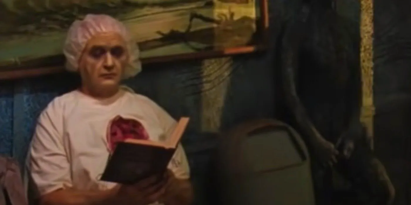 Ghost who had open heart surgery reading his book in Beetlejuice's Neitherworld waiting room Image