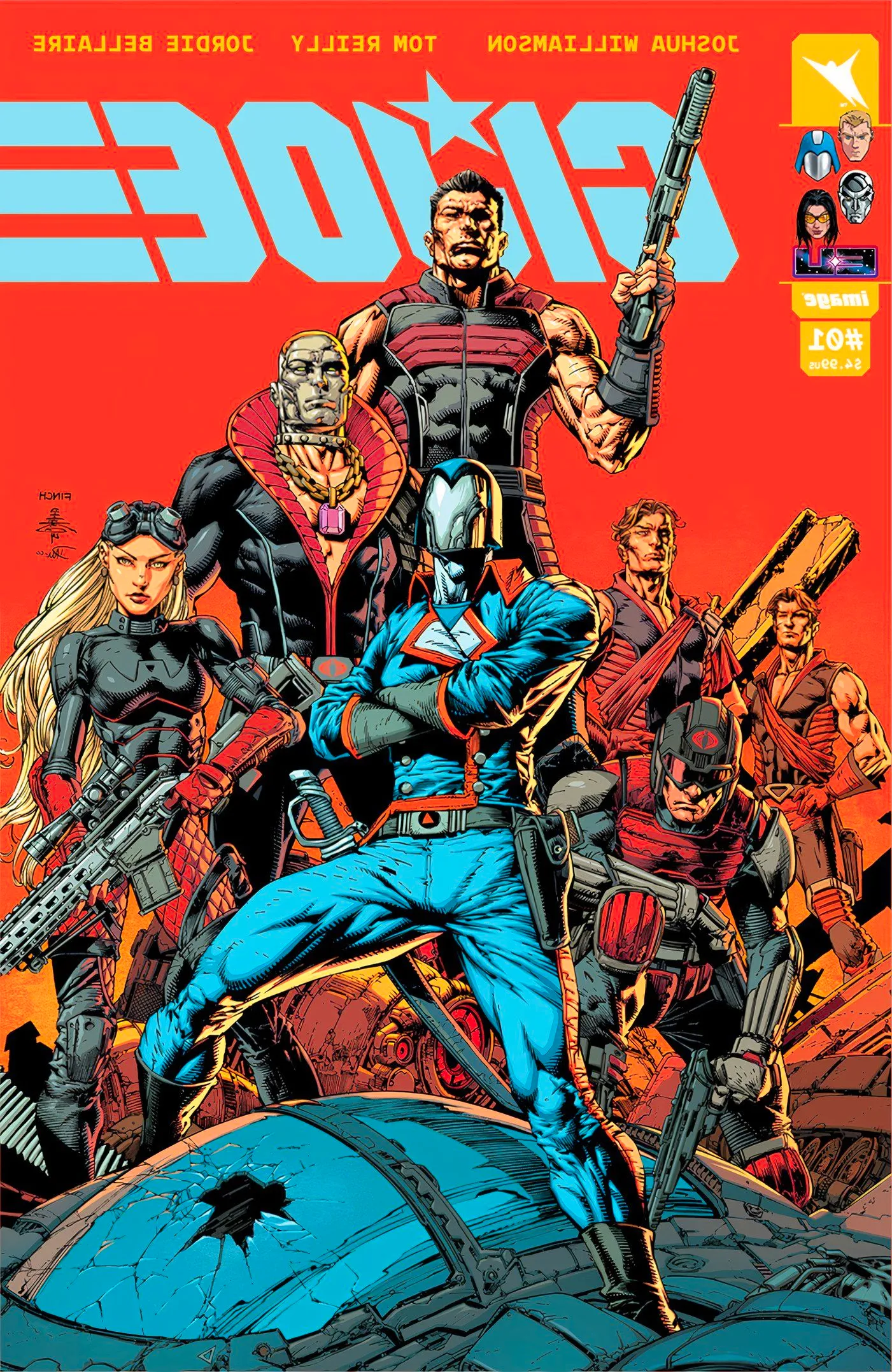 G.I. Joe #1, the forces of Cobra stands on a crashed vehicle. Image