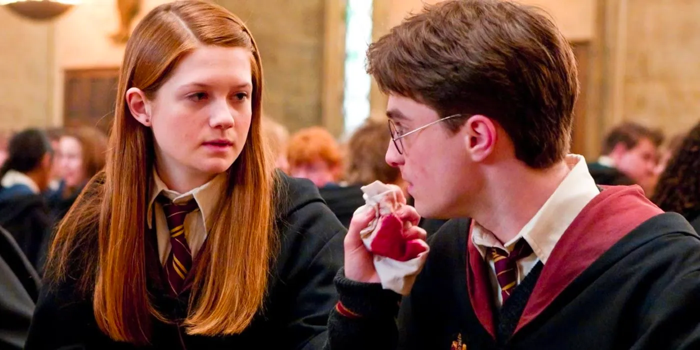 Ginny Weasley (Bonnie Wright) wiping Harry's (Daniel Radcliffe) face in Harry Potter and the Half-Blood Prince  Image