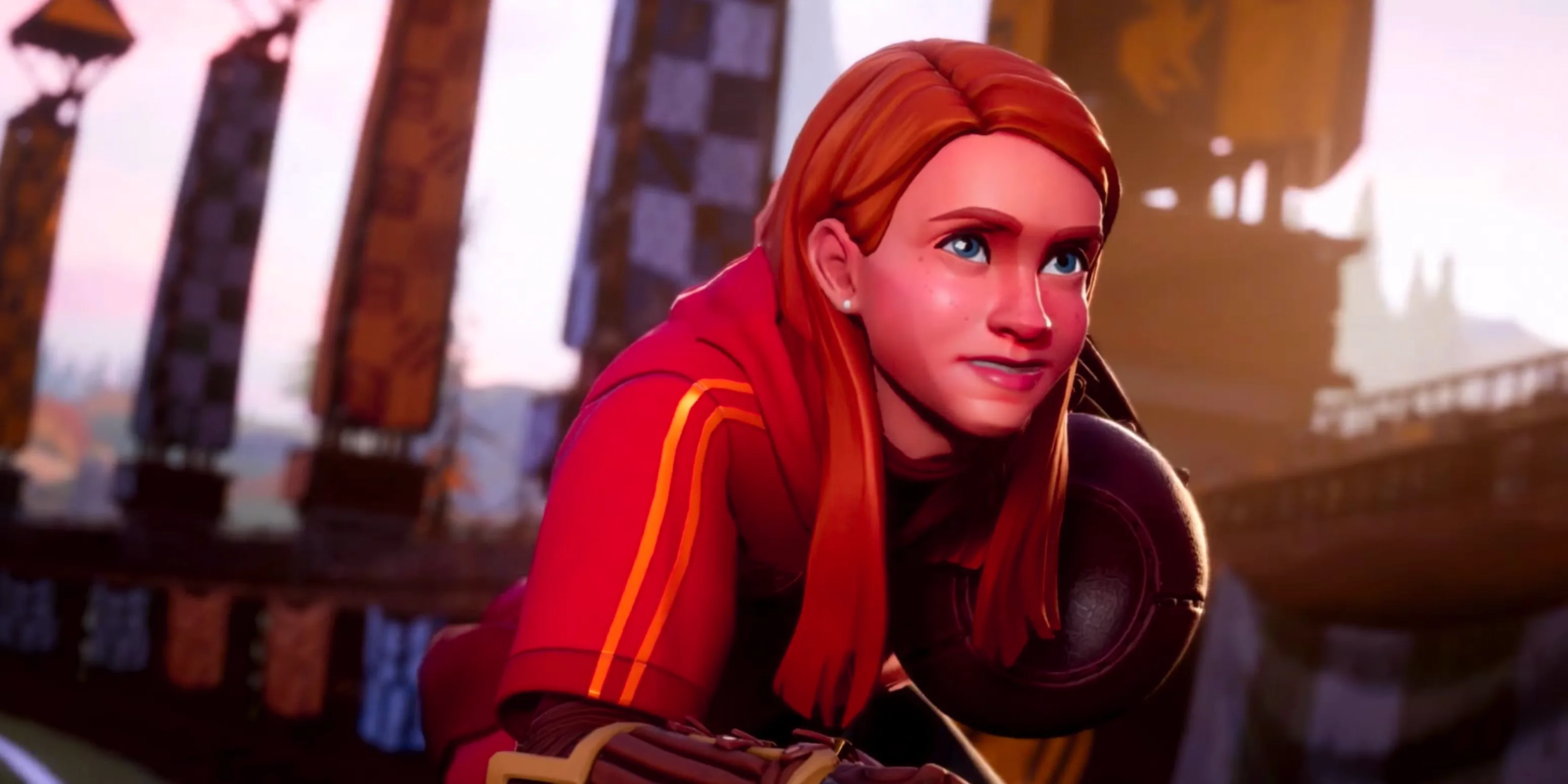 Ginny Weasley carrying the Quaffle in Harry Potter: Quidditch Champions. Image