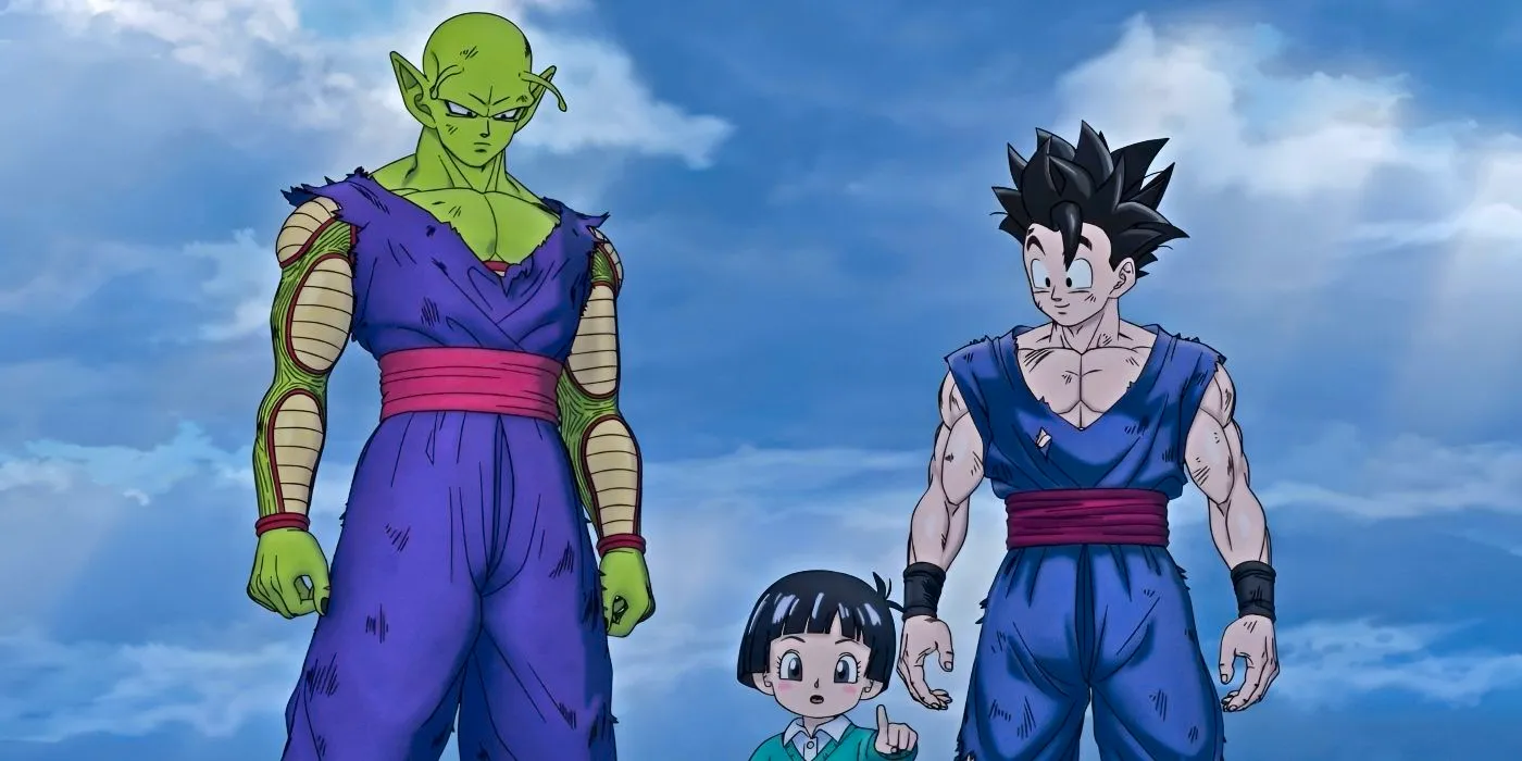 Gohan and Piccolo reunite with Pan after fighting Cell Max from Dragon Ball Super: Super Hero. Image