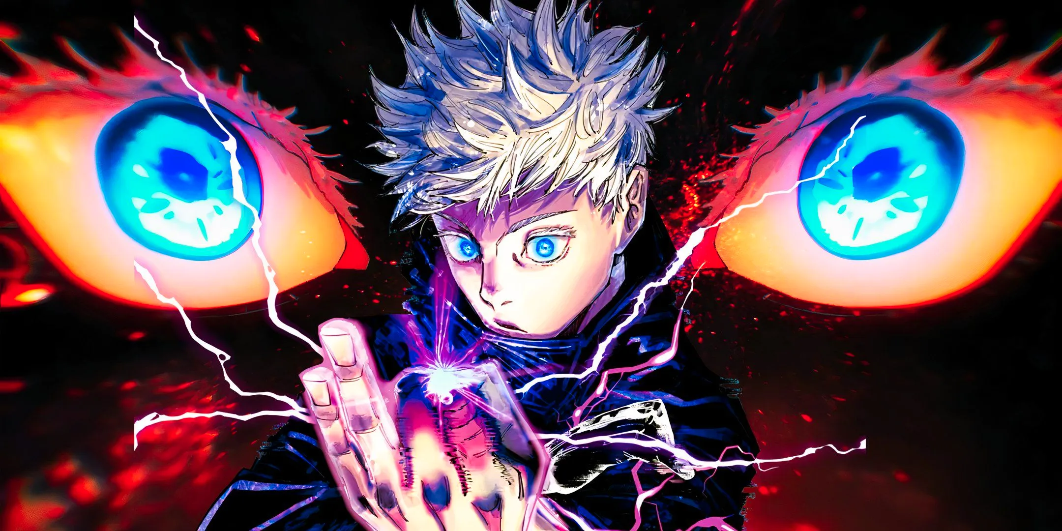 Gojo using hollow purple with the six eyes in the background in jujutsu kaisen Image