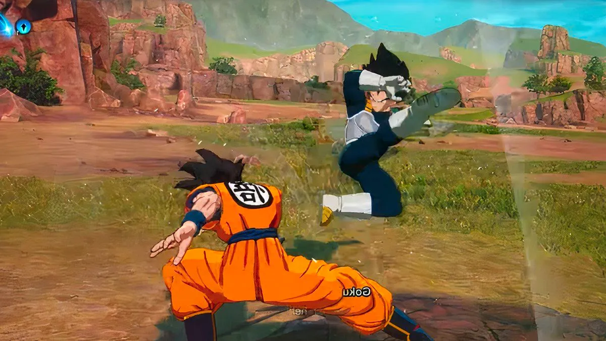 Goku doing a Sonic Sway dodge to the right in Dragonball Sparking Zero Image