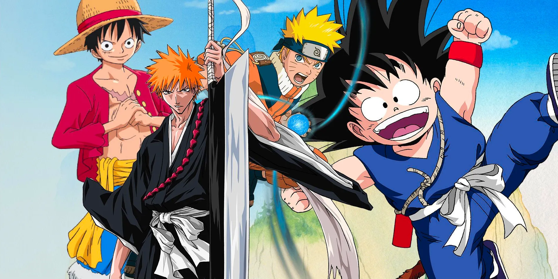 Goku in Dragon Ball, Luffy in One Piece, Naruto and Ichigo in Bleach Image