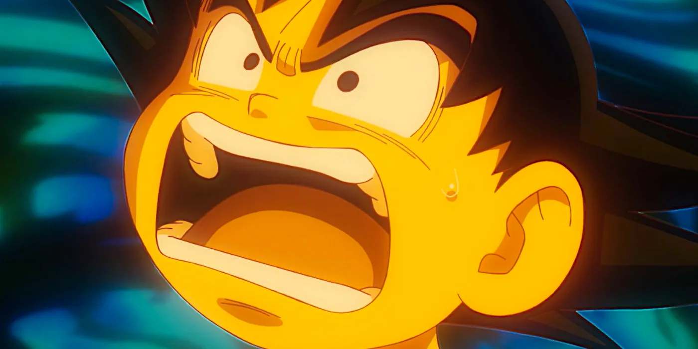 Goku reacts in horror to being shrunk down to a kid in episode 1 od Dragon Ball Daima. Image