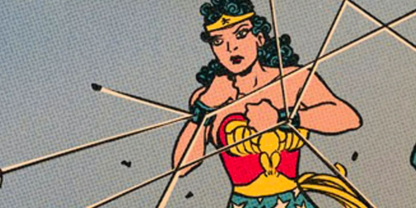 Golden Age Wonder Woman deflecting bullets with her bracelets Image