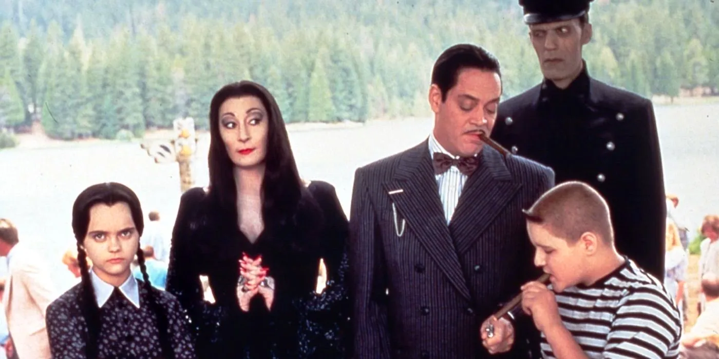 Gomez lights Pugsley's cigar in Addams Family Values Image