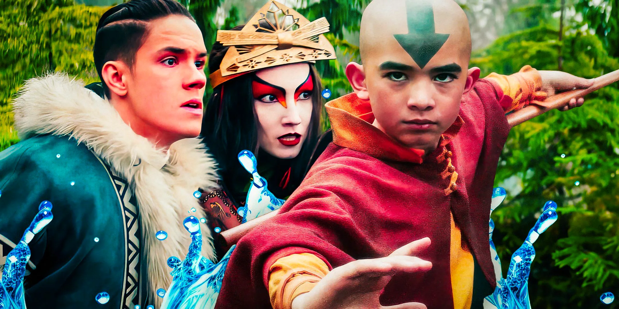 Gordon Cormier, Ian Ousley, and Maria Zhang as Aang, Sokka, and Suki in Netflix's Avatar: The Last Airbender Image