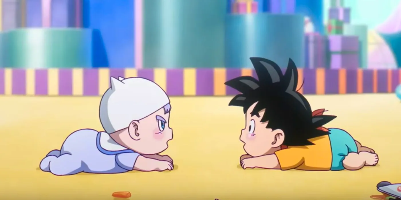 Goten and Trunks de-aged to babies in DAIMA. Image