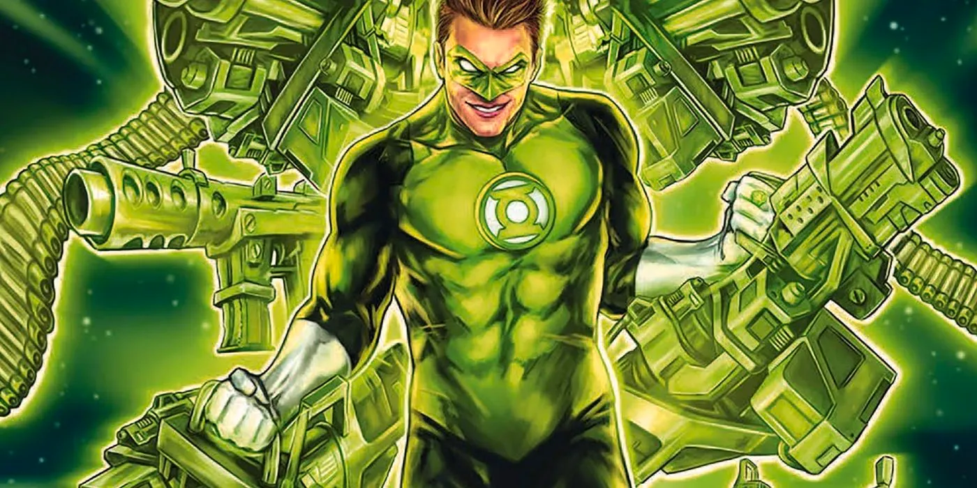 Green Lantern Armed with Constructs in a DC comic Image