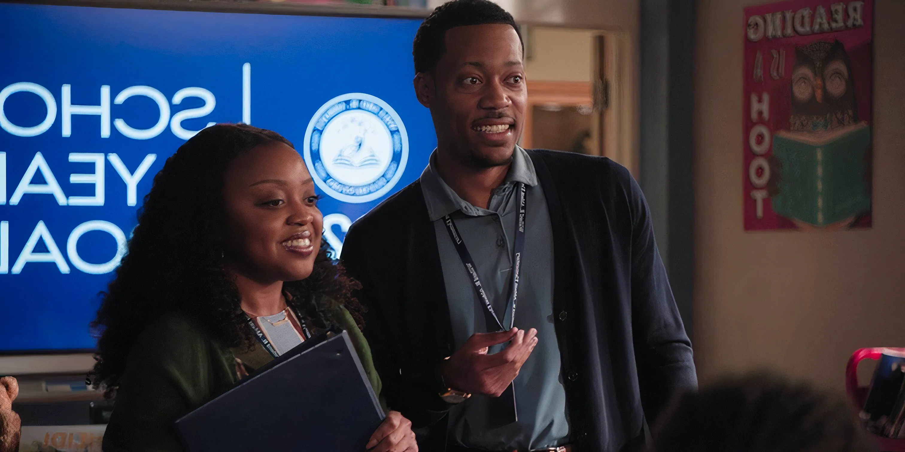 Gregory Eddie (Tyler James Williams) & Janine Teagues (Quinta Brunson) Caught In An Awkward Moment In Abbott Elementary Season 4, Episode 1, 