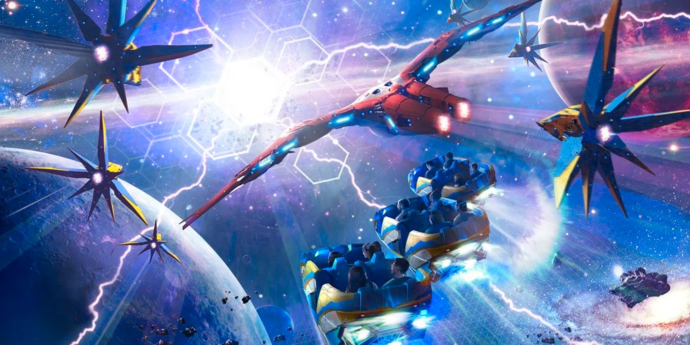 Guardians of the Galaxy: Cosmic Rewind Concept Art featuring a space battle Image