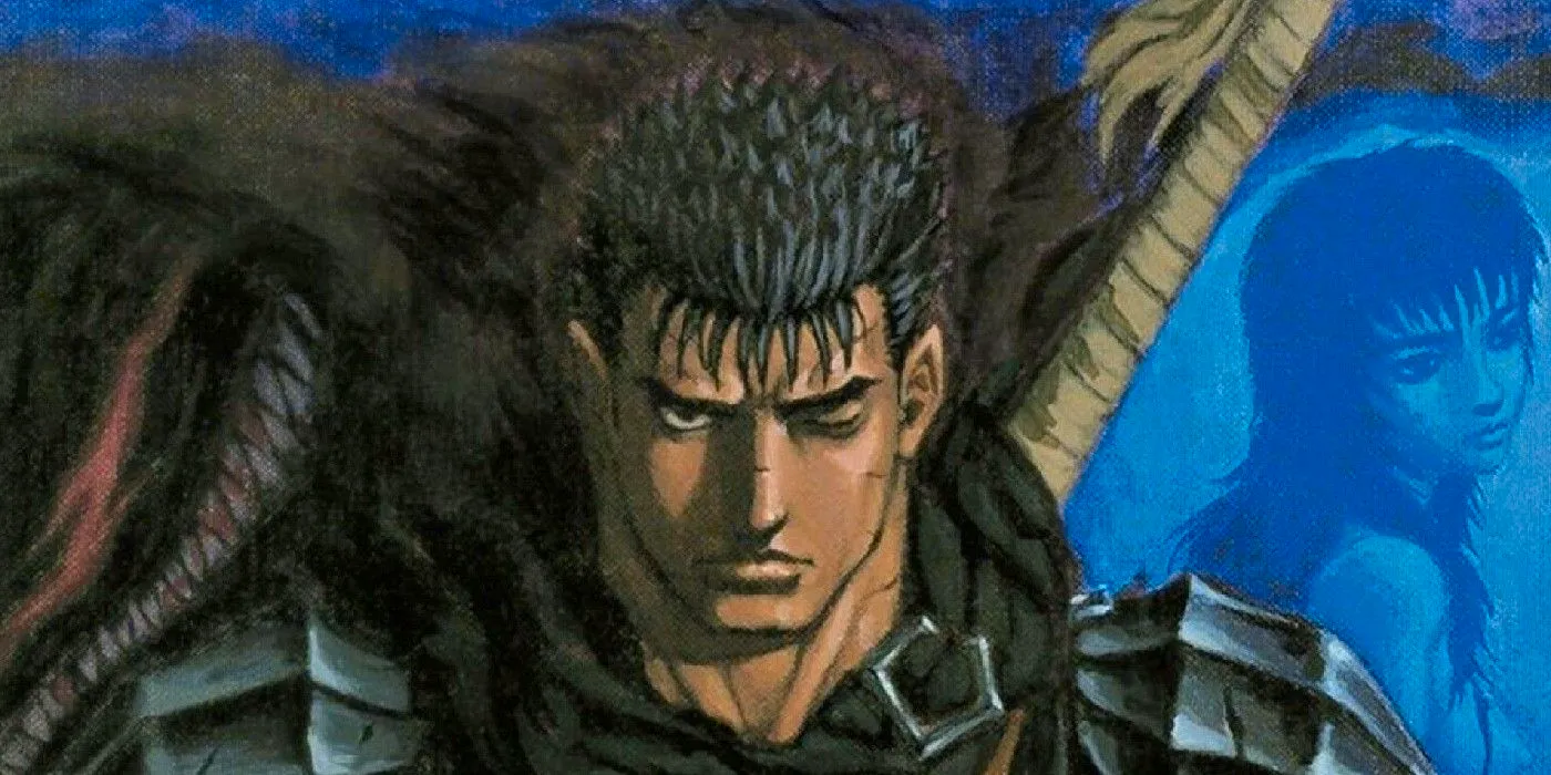 Guts on a full-color Berserk Cover art for the manga, illustrated by Kentaro Miura. Image