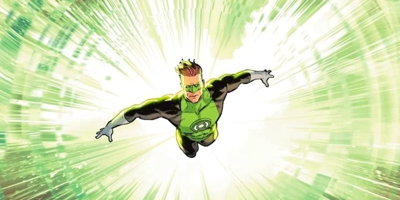 Hal Jordan in Green Lantern #9 flying with his new power ring Image