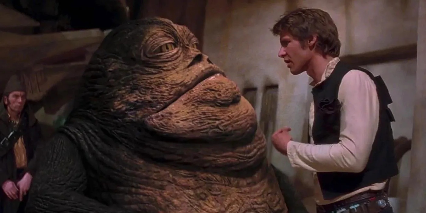 Han Solo speaking to Jabba the Hutt in A New Hope. Image