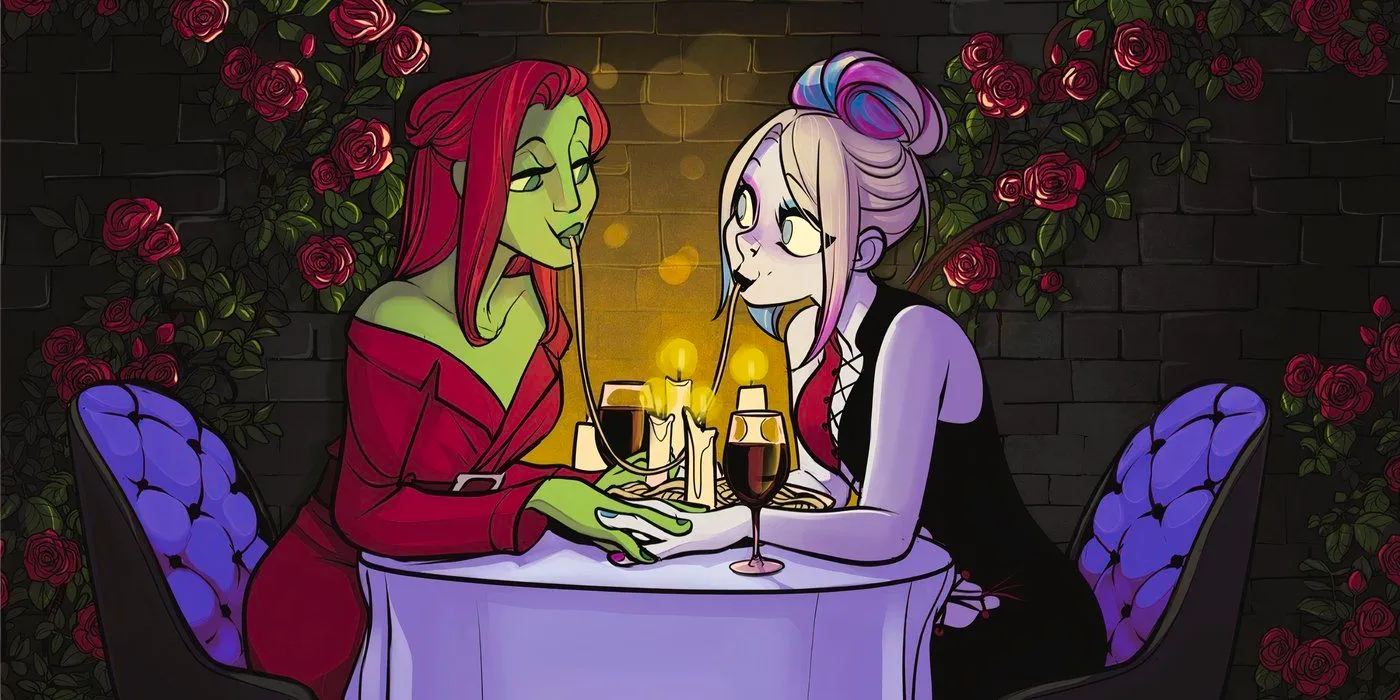 Harley Quinn and Poison Ivy on a dinner date. Image